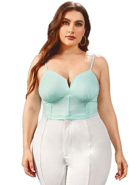 

plus notched neck seam front cami h1kr#, Black