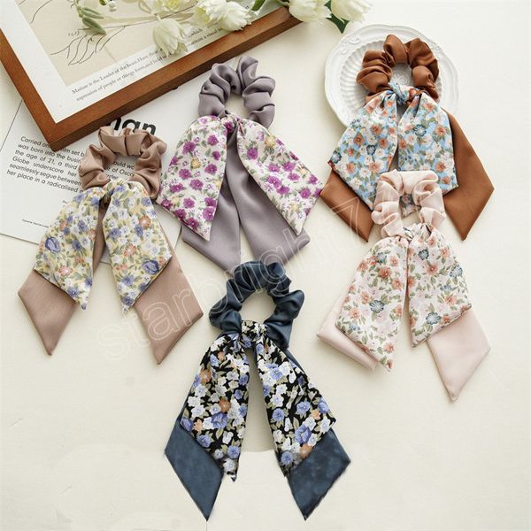 

korean satin bow streamers hair ring headwear knotted scrunchie women ponytail hair ties rubber band hair accessories, Slivery;white