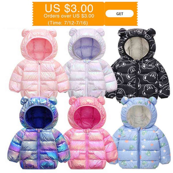 

autumn and winter 2022 new cartoon children down cotton quilted jacket with bright surface for boys and girls hooded jacket j220718, Blue;gray