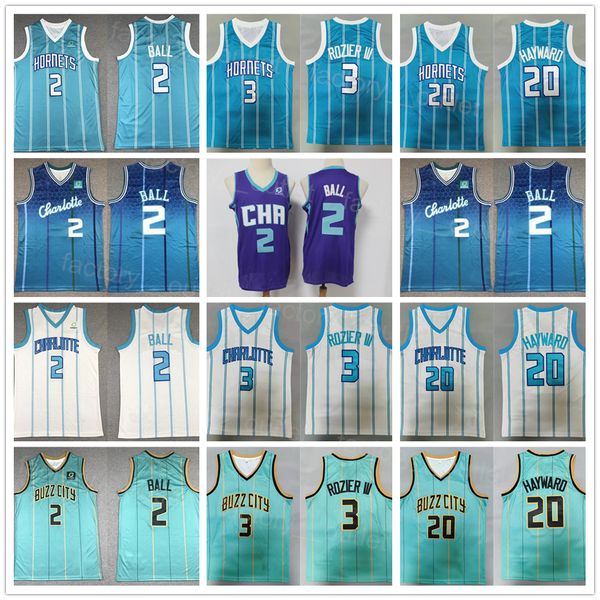 

men basketball lamelo ball jersey 2 gordon hayward 20 terry rozier iii 3 team green blue purple white color embroidery and sewing for sport, Black;red