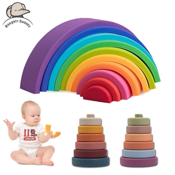 Silikon Regenbogen Blöcke Für Kinder Stacker Stapeln Spielzeug Baby Konstruktor Montessori Spiele Eonal Spielzeug Geschenk 220418