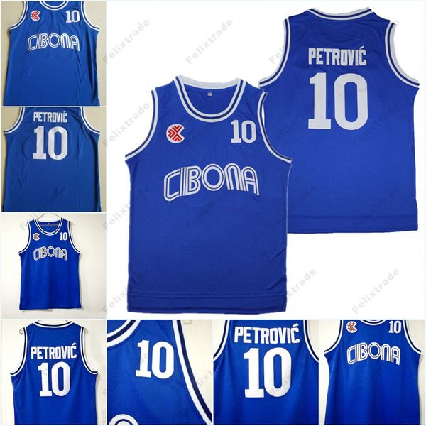 

cibona 10 petrovic sport basketball jersey embroidery sewing outdoor sportswear hip-hop culture movie jerseys blue stitched, Black;red