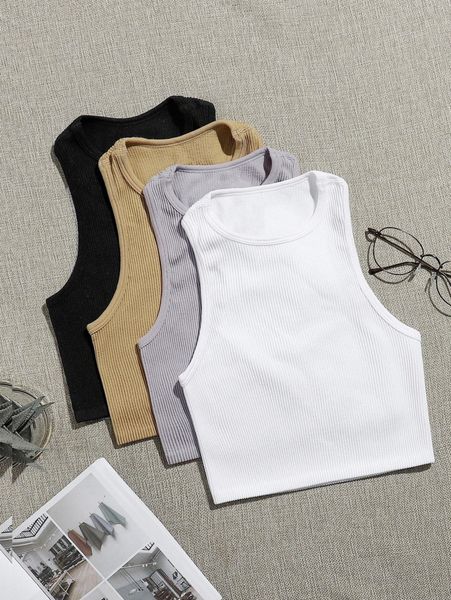 

4pcs seamless rib-knit sports tank n8hm#, Gray