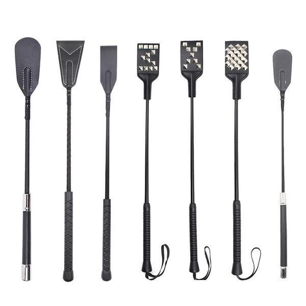 

1pc long handle faux leather riding crops bdsm bondage spanking paddle whips toytoy for men women shop beauty items