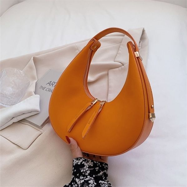 

pu leather women luxury handbag s fashion vintage wallet double zipper half moon crescent hobos shoulder bags 220804