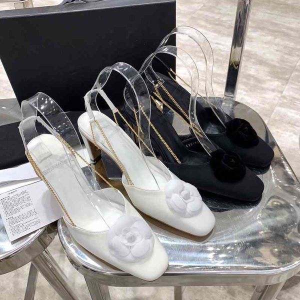 

women's sandals silk fashionable sandals summer shoes high heels round head multiple decorative chains series, Black
