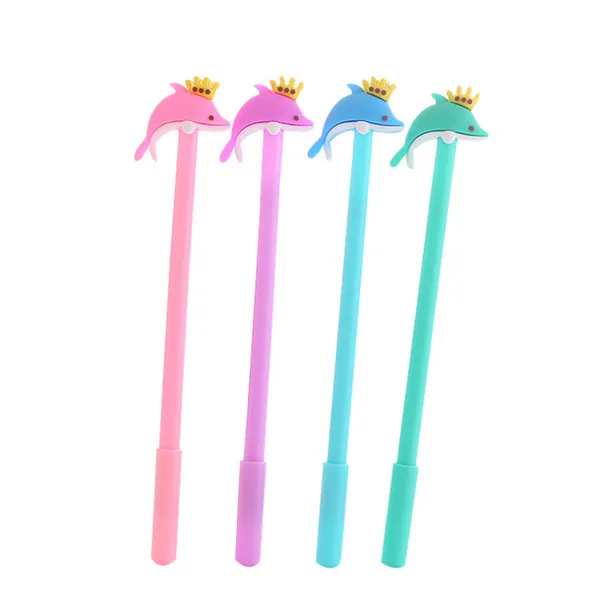 Гель -ручки 2pc Cartoon Crown Dolphin Pen Kawaii Learning Stationery Creative Writing Black Signature Exam Marker Office School Scool