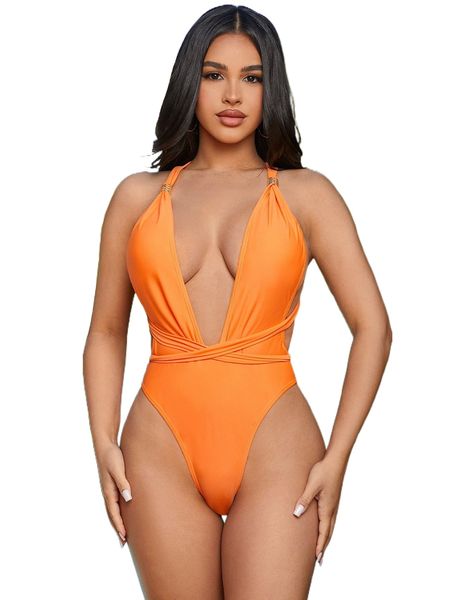 

crisscross tie back one piece swimsuit f64g#, White;black