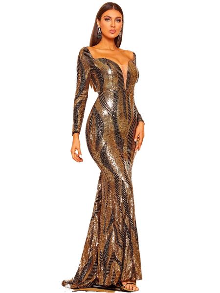 

missord mesh insert geo sequin mermaid hem prom dress a2rj#, Black;gray