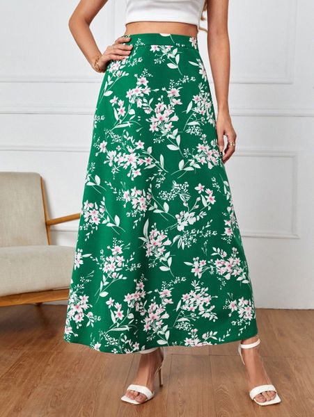 

emery rose floral print zip back skirt e5xn#, Black