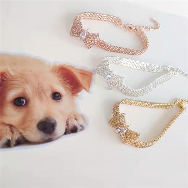 Hundehalsbänder, Leinen, Bling-Kristall-Diamant-Kragen, Welpen-Haustier, glänzende Schleife, Strass-Halskette für kleine, mittelgroße Hunde, Katzenbedarf