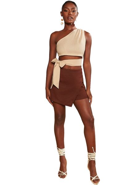 

one shoulder knot side crop i3l0#, White