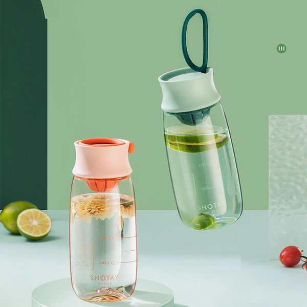 Tragbare Kunststoff-Wasserflaschen, 460 ml, 600 ml, auslaufsichere Outdoor-Blumensaft-Trinkflasche mit Filter