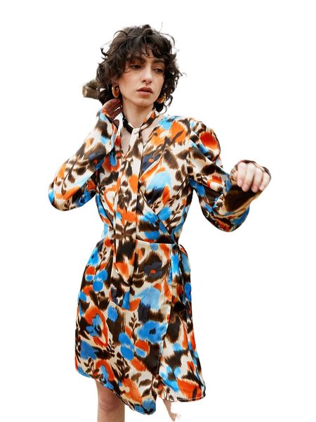 

tie dye belted dress with tie n8el#, Black;gray