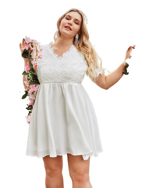 

plus zip back guipure lace a-line dress y350#, Black