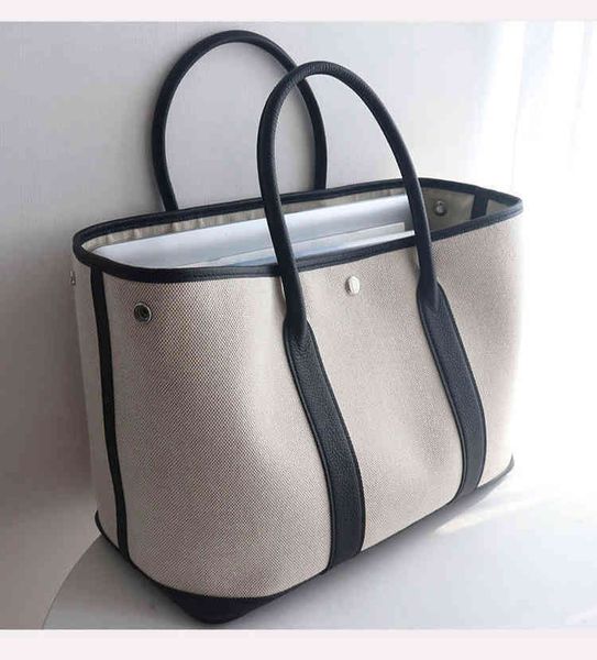 

head large capacity new bag canvas with cowhide garden party casual hand one-shoulder miaoqibags color slant tote yewu