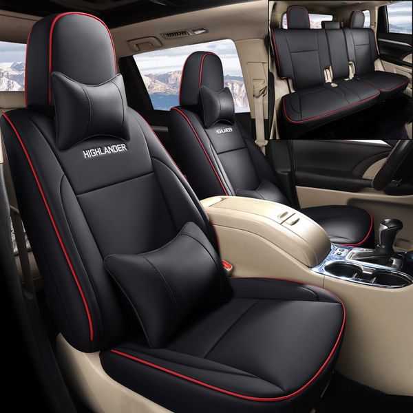 Пользовательские обложки для автомобильных сидений для Toyota Highlander 15 - 18 Специальные PU Кожаные головки сиденья и шея подушка подушка 5 сидений