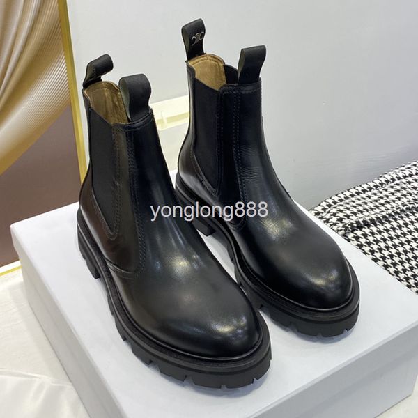 

boots arc de triomphe cowhide chelsea boots women british style thick bottom short casual versatile martin, Black