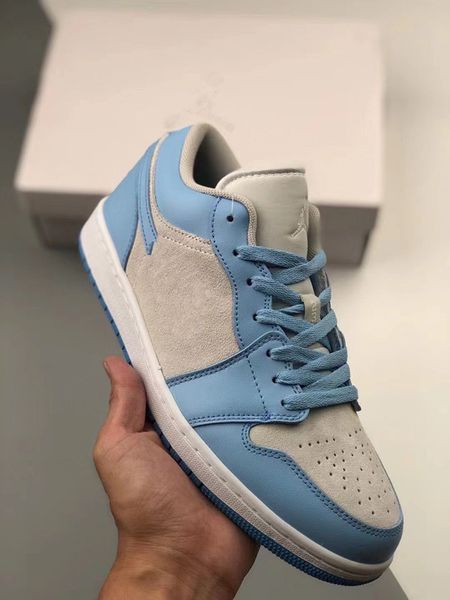 

womens mens jumpman 1 low university blue basketball shoes sports sneakers real leather color white/university blue size 36-47 available