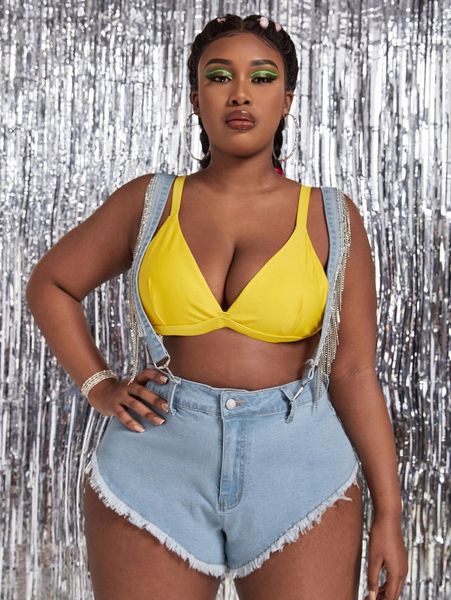 

sxy plus raw hem suspender denim shorts t0mz#, White;black