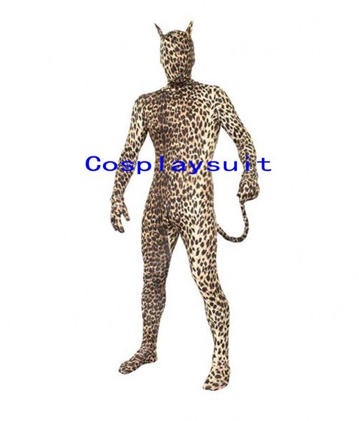 costume di halloween Cospla Leopard Tuta intera zentai Unisex Lycar Spandex Zentai Suit Fancy Dress Catsuit cappuccio rimovibile