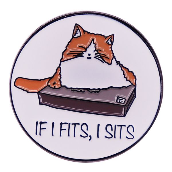 

if i fit i will sit on the badge cute fat cat brooch funny animal enamel pin, Blue