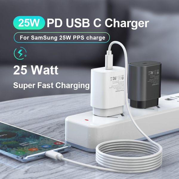 25 Вт PD Phone Charger Samsung S22 S21 S20 Примечание 10 Адаптер быстрая зарядка с коробкой