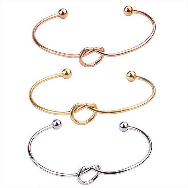 

stainless steel love knot bracelet open bracelet, Golden;silver