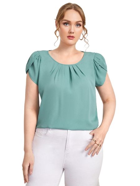 

plus petal sleeve fold pleated r2gg#, Black