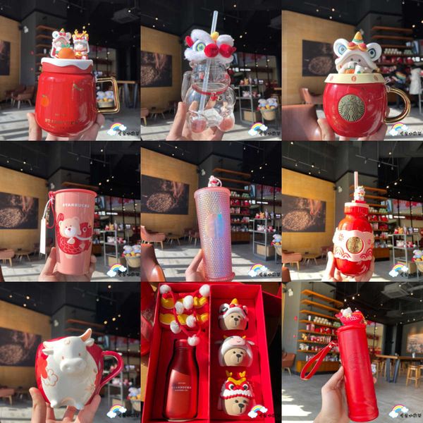 

starbucks cup 2021 chinese zodiac limited cup straw thermos cup lion dance koi taurus savings jar