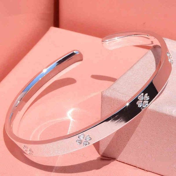 

s999 silver open lucky clover glossy ladies bracelet valentine's day engagement jewelry gift wholesale, Golden;silver