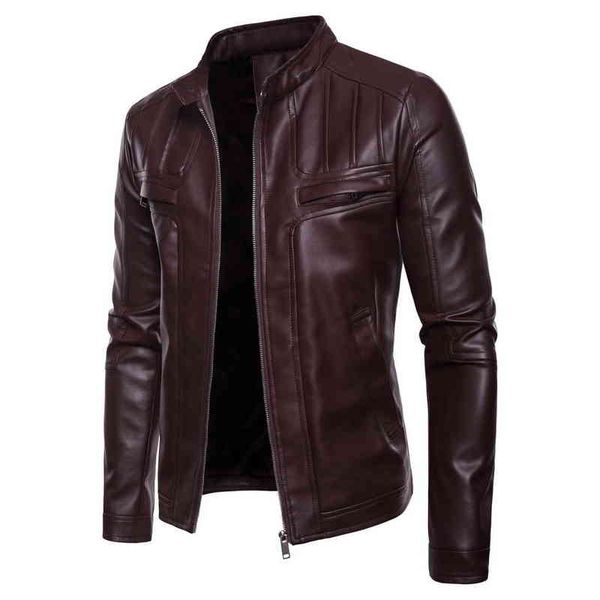 

men's motorcycle jackets stand collar leather jacket plus size faux leather jackets t220728, Black