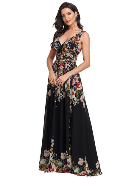 

ever-pretty double v neck floral print prom dress h2iv#, Black;gray