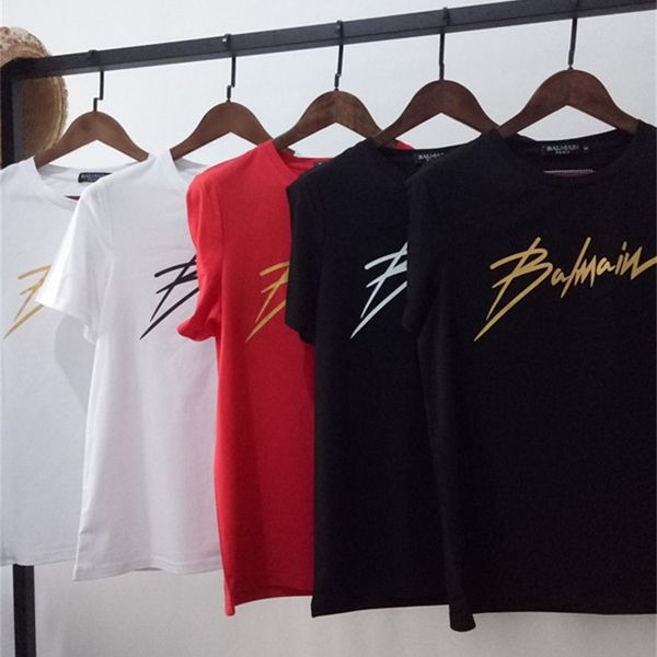 

women's t-shirt 19 spring and summer star same balman lightning letter t-shirt all cotton loose short sleeve couple lete, White