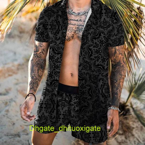 

summer fashion mens tracksuit hawaiian sets t-shirts printing luxury men swim short sleeve button shirts beach shorts streetwear casual shir, Gray