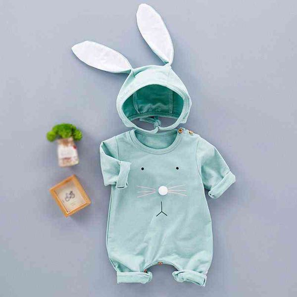 

baby outfits rompers spring autumn rabbit cotton long sleeve kids jumpsuits girls bodysuit with hats 2pcs g220510, Blue