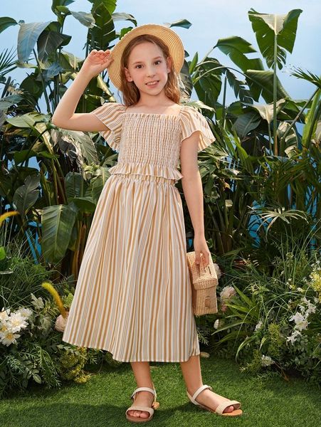 

girls striped shirred peplum & skirt she, White