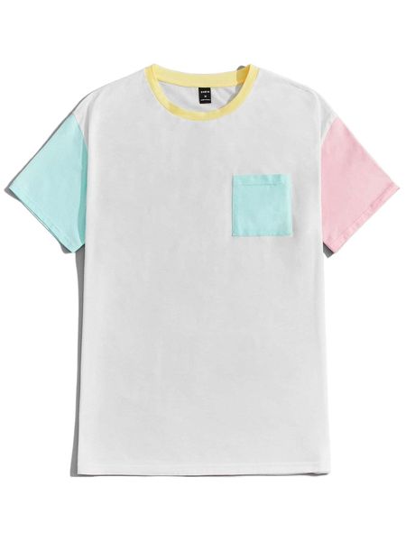 

men colorblock pocket patched tee k7me#, White;black
