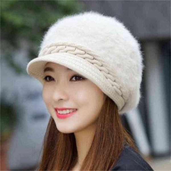 

winter ladies women beret hats solid color rabbit hair knitted female berets winter warm cap feminina hats wholesale j220722, Blue;gray