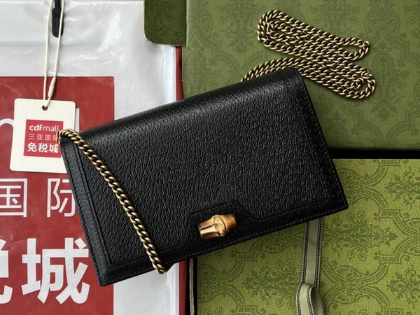 Realfine888 Portafogli 5A 696817 Diana Mini Bag Wallet on Chain con Bamboo da donna con Dust Bag+Box