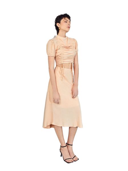 

x carina c mock neck ruched drawstring & skirt set q64y#, White