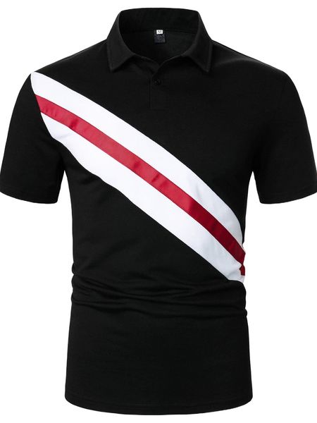 

men colorblock contrast tape polo shirt r1qs#, White;black
