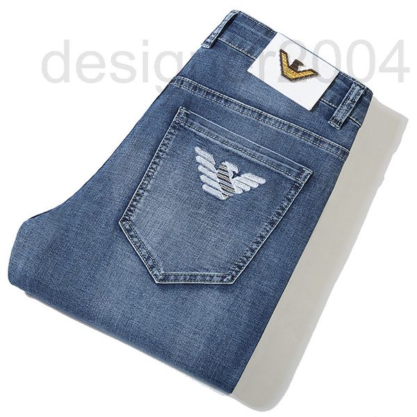 

men's jeans designer big brand summer thin jeans men's washed light blue business casual straight long pants fashion embroidery xc