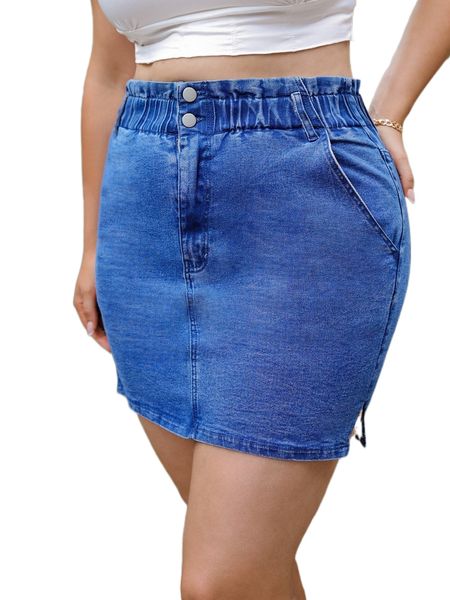 

plus slant pocket button front denim shorts w5wg#, Black