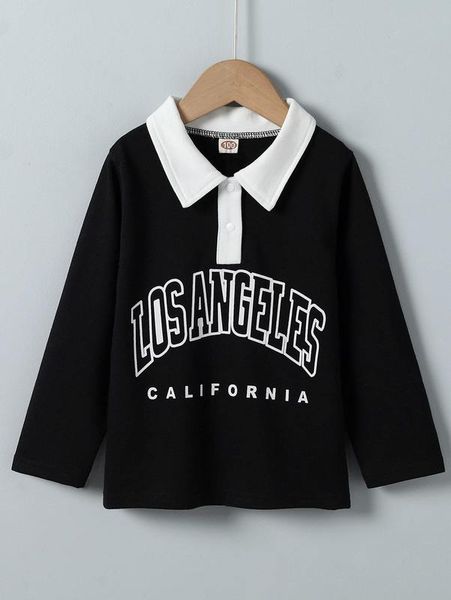

toddler boys contrast collar letter graphic polo shirt she04, White;black