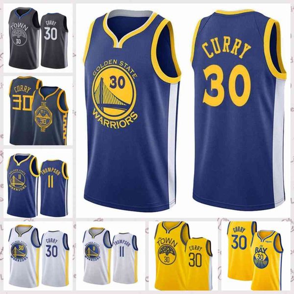 

2021 low-priced men retro basketball jersey klay 11 thompson vintage stephen 30 curry breathable size s-2xl blue white black red