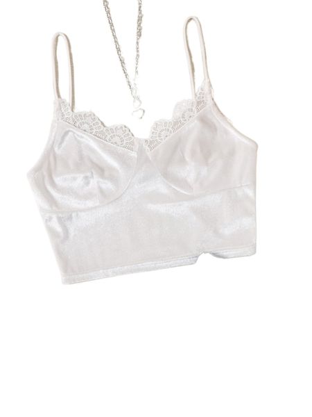 

plus lace trim velvet cami c126#, Black