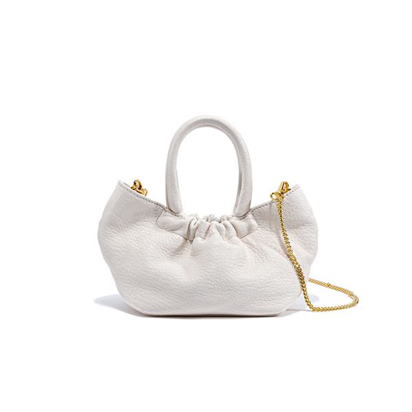 

pure color korea style sheepskin hobo shell bag for girls shopping leisure type tote handbag clouds shape with metallic chains ruched pleate