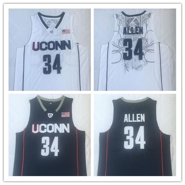 XFLSP Nikivip Basketbol Forması UConn Connecticut Huskies Ray 34 Allen College Geri Dayalı Jersey Dikişli Nakış lacivert Beyaz Boyut S-2XL