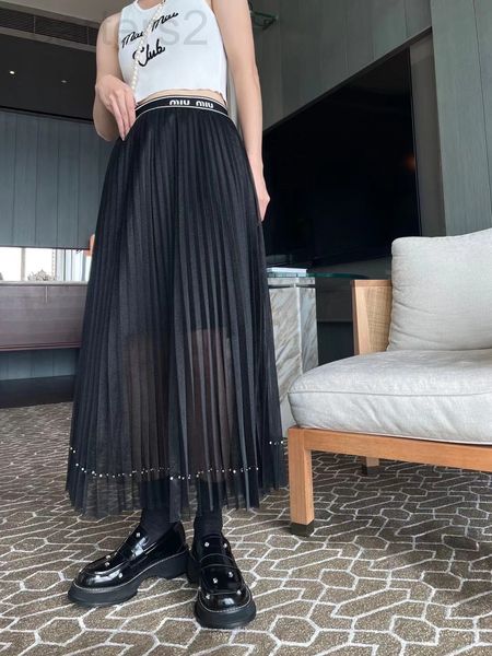 

skirts designer 22 spring and summer new minority design pearl pleated high waist medium length skirt temperament celebrity hundred vqxk, Black